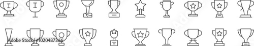 Winning Cup Outline Image Collection. Editable Stroke. Perfect for Infographics, Articles, Books, Flyers, Banners