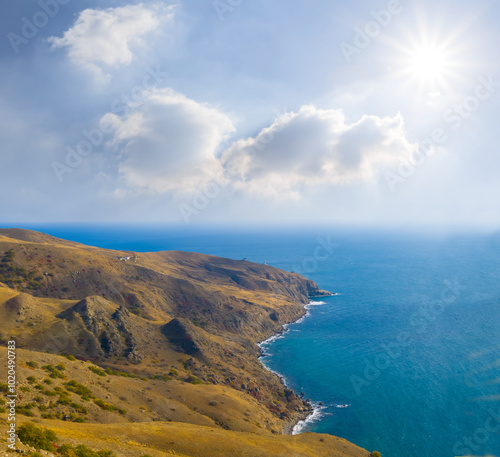 emerald sea bay at the autumn sunny day