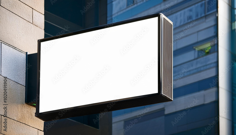 Signboard poster mockup on a building facade for display advertising and branding campaign Signboard poster mockup on a building facade for display advertising and branding campaign