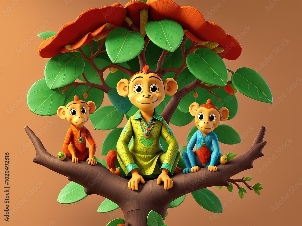 Naklejka premium animals in the forest,animals in the garden,st patricks day leprechaun,parrot on tree,illustration of a tree