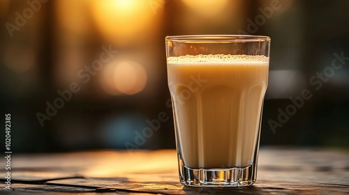 fresh nonhomogenized glass of milk with a creamy top layer highlighting high quality ecofriendly dairy farming and the natural richness of unprocessed organic milk photo