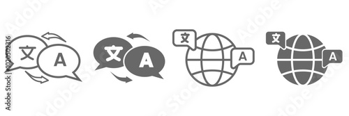 Globe language translate icon in outline and flat style. International translation symbol for business.