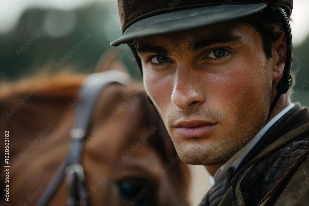 Generative AI illustration, equestrian sports lesson training, young person man woman kid learning to ride a horse Generative AI illustration, equestrian sports lesson training, young person man woman kid learning to ride a horse
