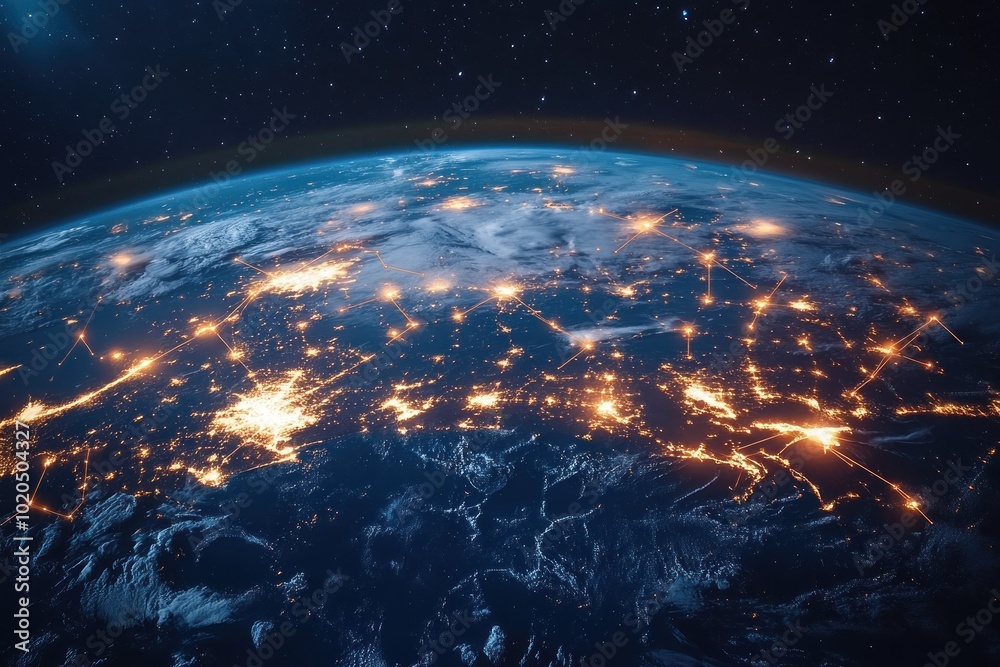 Obraz premium Earth at Night, Interconnected World
