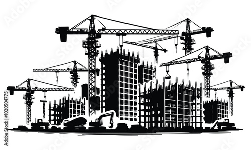 Building Construction with Cranes vector