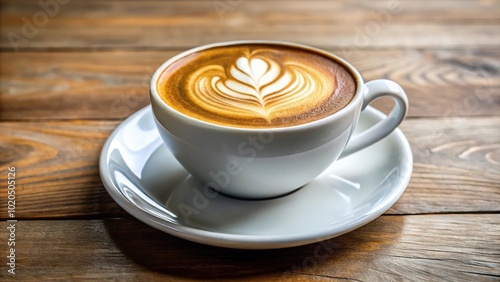 Flat white coffee in a white cup isolated Long Shot photo