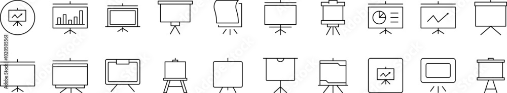 Presentation Board Outline Icon Collection. Editable Stroke. Perfect for Infographics, Articles, Books, Flyers, Banners Presentation Board Outline Icon Collection. Editable Stroke. Perfect for Infographics, Articles, Books, Flyers, Banners