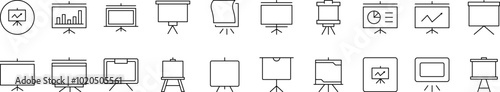 Presentation Board Outline Icon Collection. Editable Stroke. Perfect for Infographics, Articles, Books, Flyers, Banners