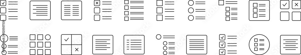 Menu and List in Interface Related Image Collection. Editable Stroke. Perfect for Infographics, Articles, Books, Flyers, Banners Menu and List in Interface Related Image Collection. Editable Stroke. Perfect for Infographics, Articles, Books, Flyers, Banners