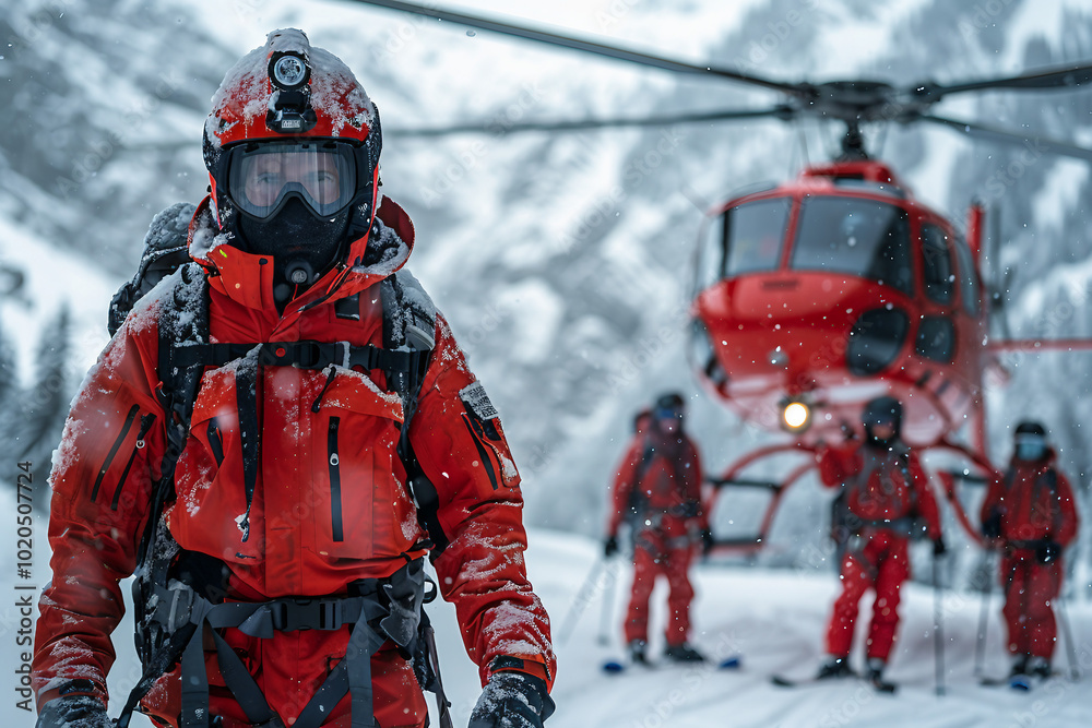 AI generated picture of rescue service man rescue operation outdoors