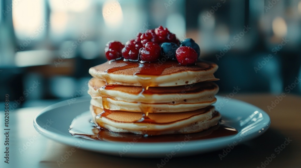 Stack of Pancakes with Berries and Syrup Stack of Pancakes with Berries and Syrup