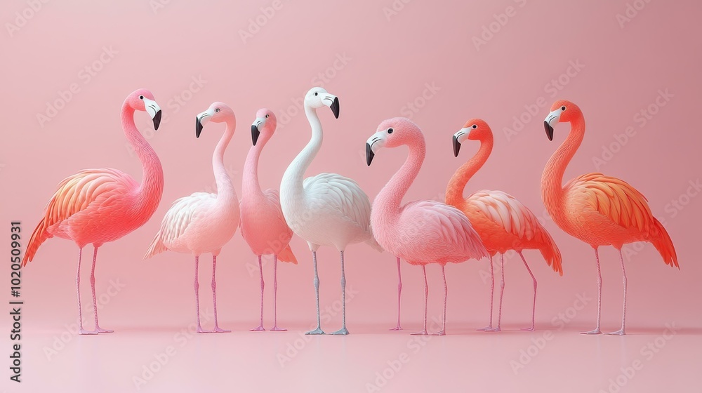 Fototapeta premium Group of Pink Flamingos in Row