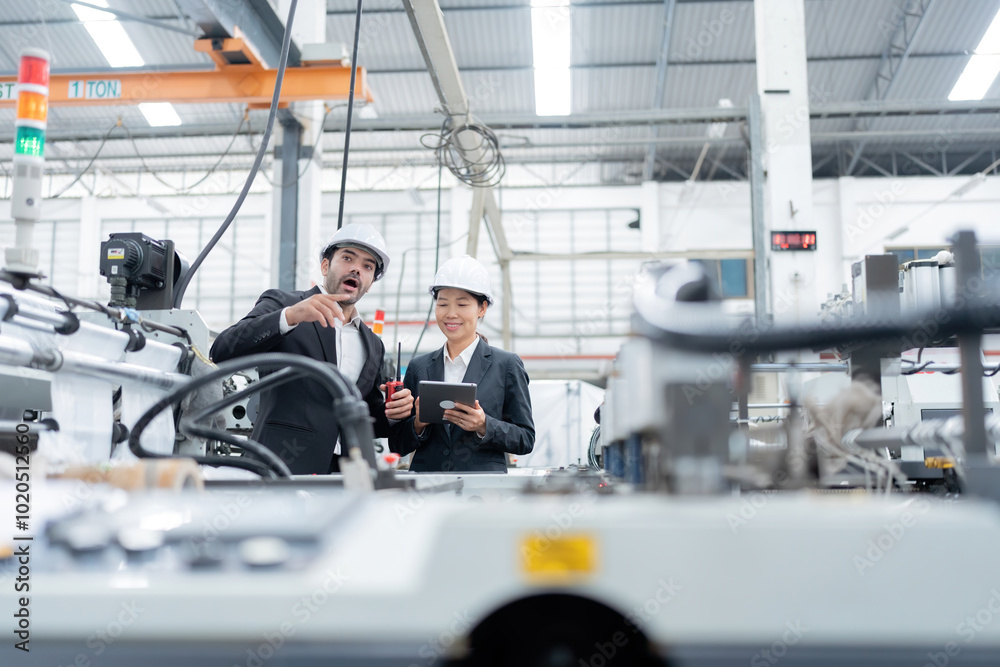 Fototapeta premium Industry innovation is driven by the combined efforts of European and Asian male and female engineers who are dedicated to making a positive impact on the world in the business sector.