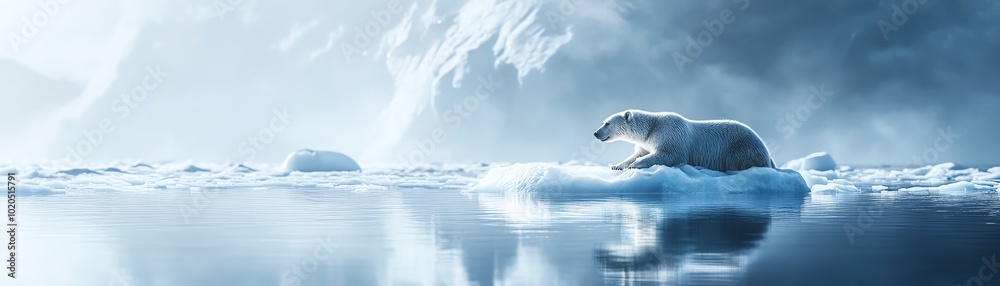 Fototapeta premium Polar bear on ice, serene winter landscape