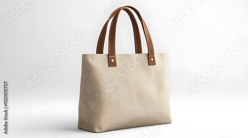 A stylish beige tote bag with brown handles, perfect for daily use and versatile enough for various occasions.