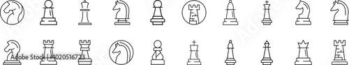 Chess Related Image Collection. Editable Stroke. Perfect for Infographics, Articles, Books, Flyers, Banners