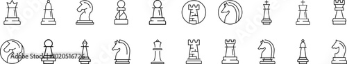 Chess Related Line Icon Collection. Editable Stroke. Perfect for Infographics, Articles, Books, Flyers, Banners