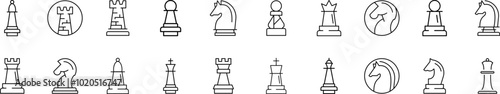 Chess Outline Image Collection. Editable Stroke. Perfect for Infographics, Articles, Books, Flyers, Banners