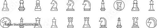 Chess Outline Picture Collection. Editable Stroke. Perfect for Infographics, Articles, Books, Flyers, Banners