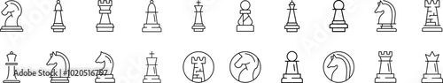 Chess Outline Icon Collection. Editable Stroke. Perfect for Infographics, Articles, Books, Flyers, Banners