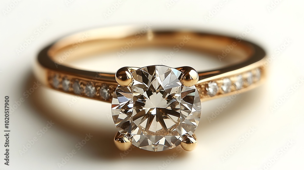 A stunning gold engagement ring featuring a large central diamond and smaller accent stones, showcasing elegance and luxury. A stunning gold engagement ring featuring a large central diamond and smaller accent stones, showcasing elegance and luxury.