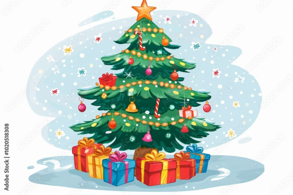 Glittering Christmas Tree and Gift Presents Glittering Christmas Tree and Gift Presents