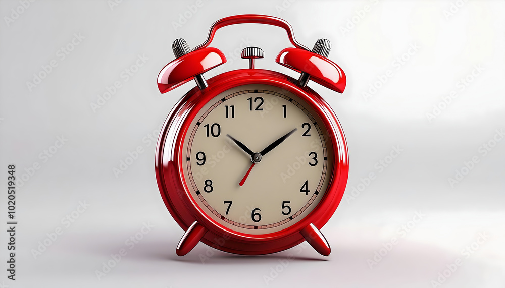 Classic Red Alarm Clock on White Background Classic Red Alarm Clock on White Background