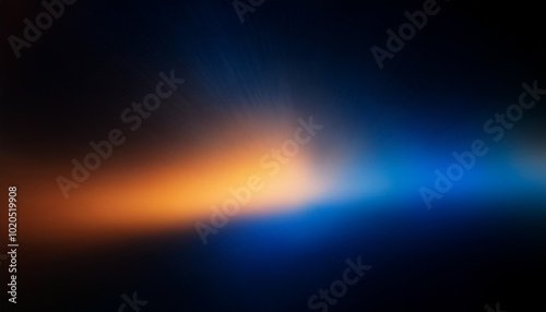Defocused blue yellow orange radiance soft texture on dark black abstract empty space background. Neon blur glow. Color light overlay. Copy space.