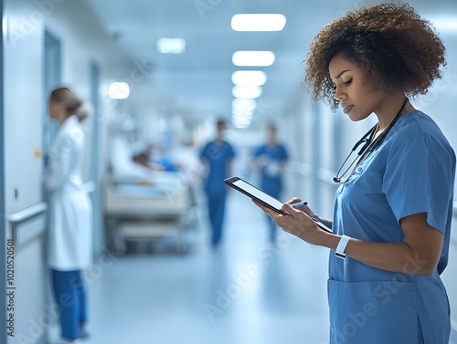Wallpaper Mural Nurse Taking Notes in a Clean Hospital Environment Torontodigital.ca