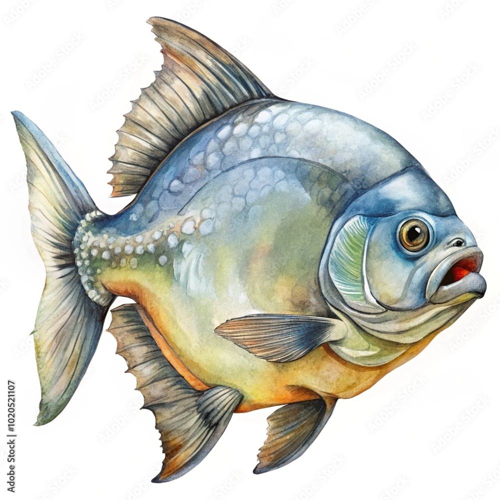 Pacu fish piranha (Colossoma macropomum) on a white background. Captive occurs in South America.