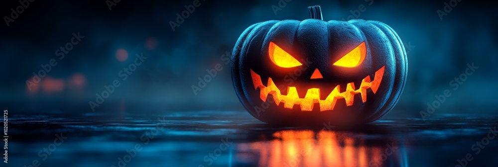 Halloween Pumpkin, Spooky Night, Glowing Jack-o'-lantern Halloween Pumpkin, Spooky Night, Glowing Jack-o'-lantern