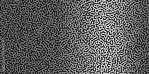 Organic seamless patterns with rounded lines Diffusion reaction background. Monochrome background of natural organic forms motion. Overlay template abstract Turing organic wallpaper background.