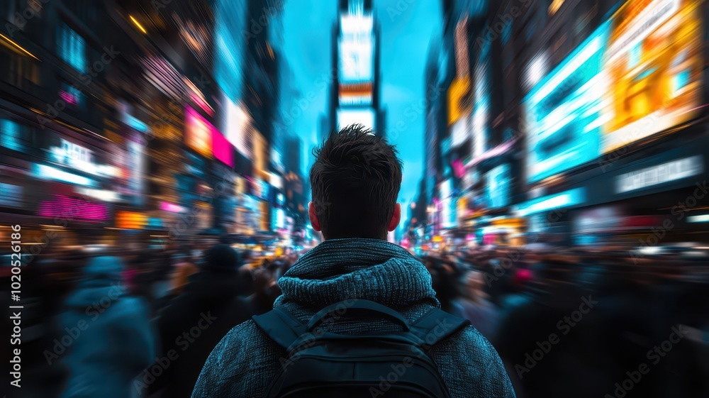 A striking image of a man walking through a busy city street, where all other figures are intentionally blurred. A striking image of a man walking through a busy city street, where all other figures are intentionally blurred.