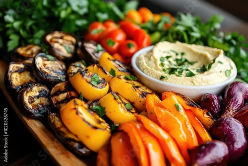 Grilled Vegetables with Hummus Dip, Appetizer Side Dish Healthy Eating