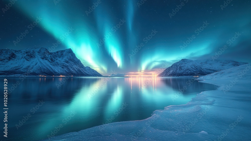 Aurora Borealis Reflecting in a Frozen Lake Aurora Borealis Reflecting in a Frozen Lake
