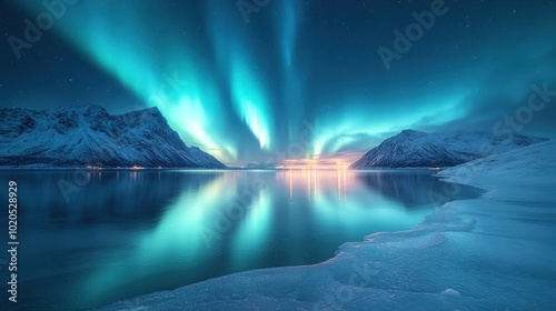 Aurora Borealis Reflecting in a Frozen Lake