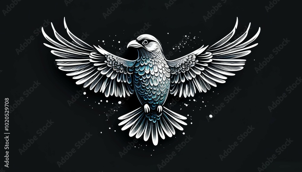 Obraz premium a bird in flight in gray colors on a dark background in a dispersed flight
