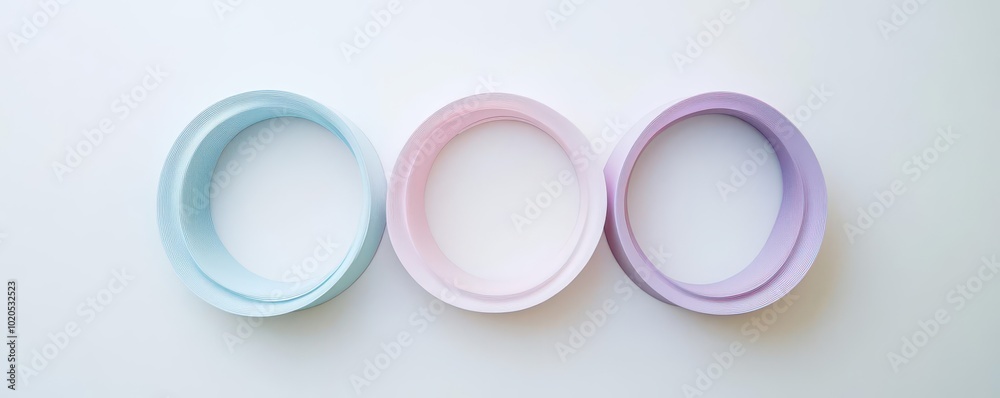 Delicate circular rings in pastel hues, layered to create depth and a sense of flowing motion, minimalist style Delicate circular rings in pastel hues, layered to create depth and a sense of flowing motion, minimalist style