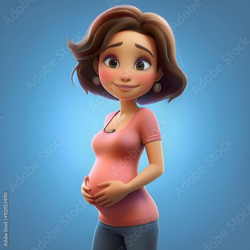 3D Cartoon character pregnant woman