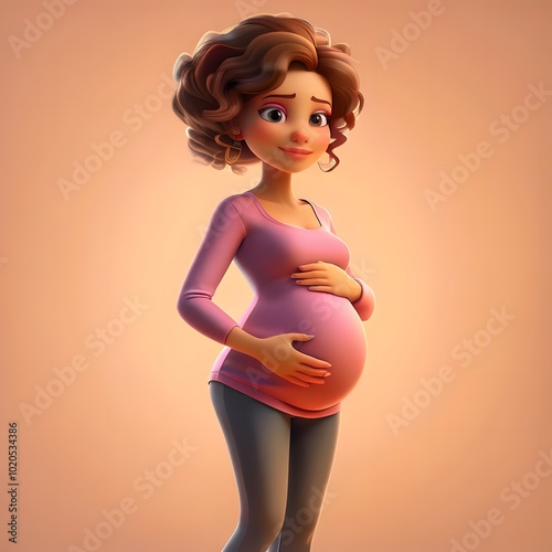 3D Cartoon character pregnant woman