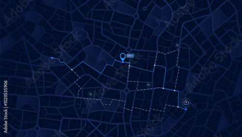 Flexible charging solutions, public and home charging for electric vehicles. Public charging stations available along route. Select the most convenient route to drive back home. Vector illustration