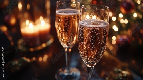 Celebration of New Year with Champagne Glasses Clinking and Festive Party Atmosphere