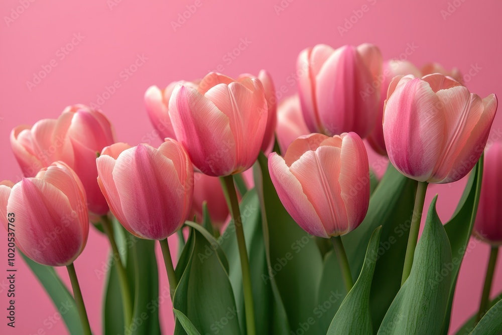 bouquet of pink tulips on a pastel pink backdrop, perfect for a valentines day concept banner with free text space bouquet of pink tulips on a pastel pink backdrop, perfect for a valentines day concept banner with free text space