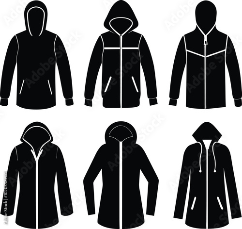 Hoodie Silhouettes Vector Set