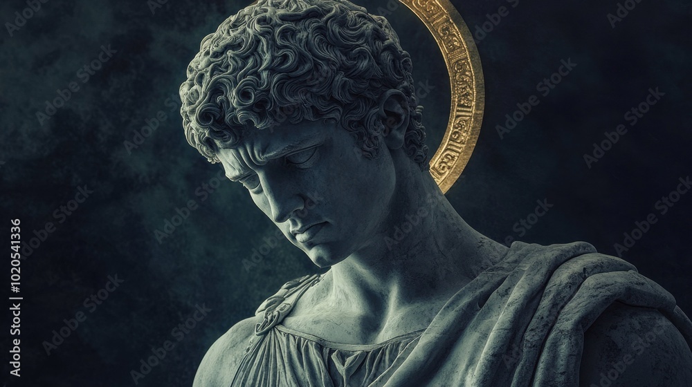 Obraz premium A statue depicting a man with a glowing halo surrounding his head
