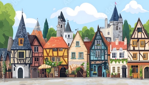 A vibrant medieval european town