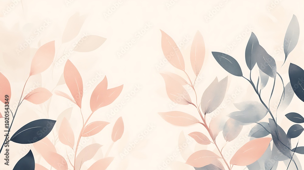 Abstract Watercolor Painting of Pink and Blue Leaves on a White Background Abstract Watercolor Painting of Pink and Blue Leaves on a White Background