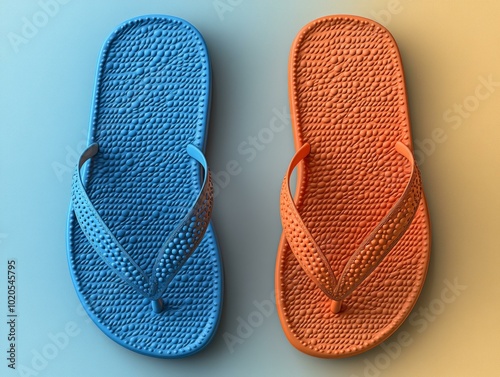 Blue and Orange Flip-Flops | Summer Footwear photo