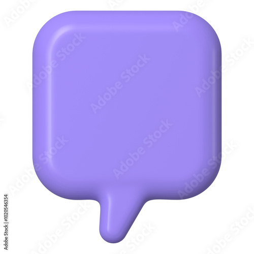 Purple png speech bubble badge, 3D rendering graphic on transparent background