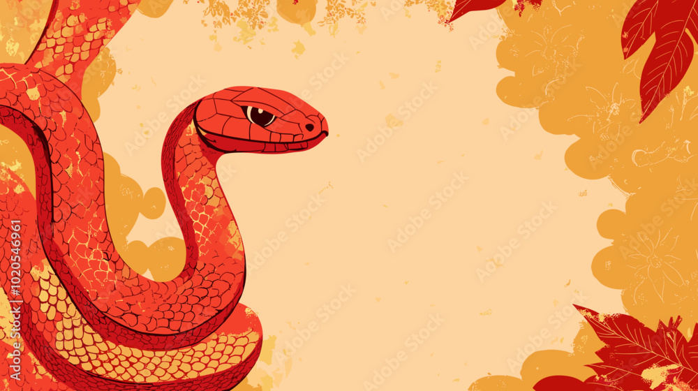 Obraz premium Chinese new year 2025 year of the Snake banner template. Red Snake illustration and design. Red traditional Chinese vector designs with snakes. Lunar new year concept, geometric modern vector design